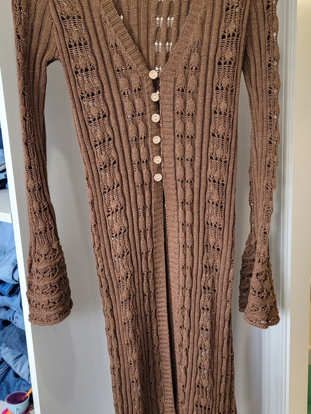 NWOT Listicle Brown Long Knit Button-Front Cardigan - Picture 4 of 6
